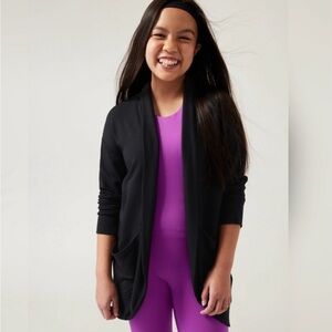 Athleta Girl Wrap N’ Roll Sweatshirt Open Cardigan in Black Soft Stretch Cozy